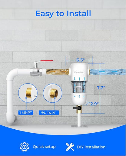 Waterdrop Spin Down Sediment Filter, Reusable Whole House Water Filter System - Image 6