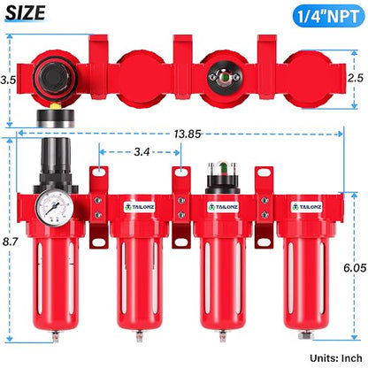 TAILONZ PNEUMATIC 1/4 Inch NPT 0-150 PSI Red Industrial Grade 4 Stage Air - Image 2