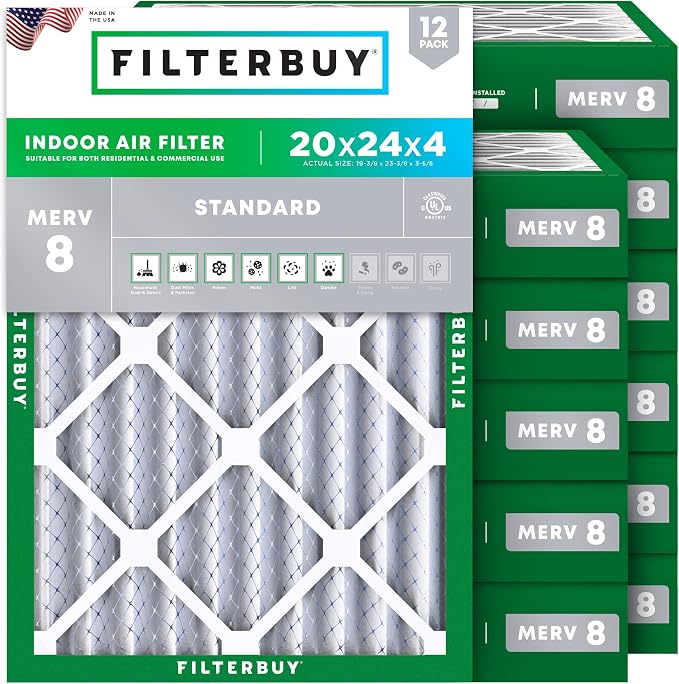 Filterbuy 20x24x4 Air Filter MERV 8 Essential Dust & Allergy Defense, by Filterbuy