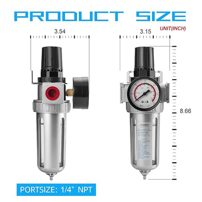NANPU 1/4" NPT Compressed Air Filter Regulator Combo, Air Filter Pressure - Image 2