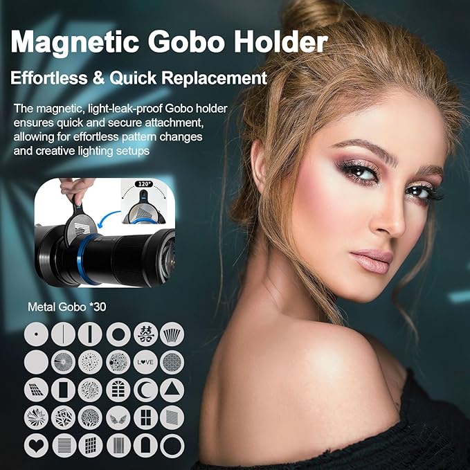 Bussi MG06 Max Optical Bowens Mount Snoot with 40 Gobos, 36° Lens Optical Snoot Spotlight for Photography Video Shape Light Studio,GOBO Light (Standard Bowens Mount)
