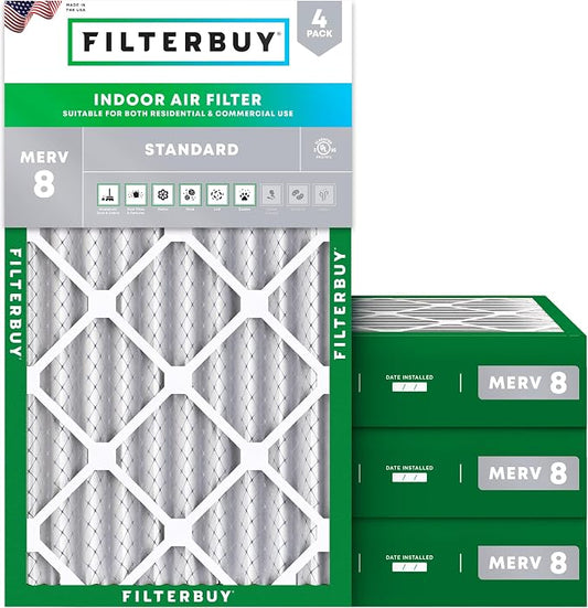 Filterbuy 12x20x4 Air Filter MERV 8 Essential Dust & Allergy Defense, by Filterbuy