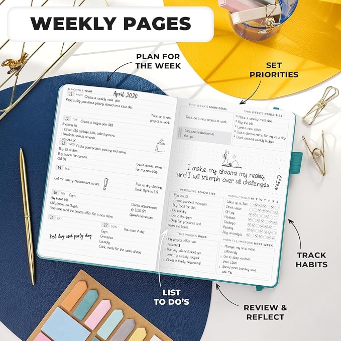Clever Fox Planner Premium Edition – Undated Luxurious Weekly & Monthly Planner to Increase Productivity and Hit Your Goals – Organizer – Start Anytime, A5, Lasts 1 Year, Aquamarine (Weekly)