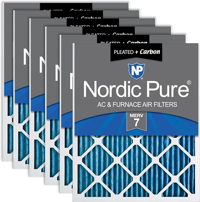 Nordic Pure 20x20x1 Pleated Air Filters MERV 7 Plus Carbon 6 Pack by NordicPure