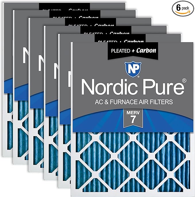 Nordic Pure 16x30x1 Pleated Air Filters MERV 7 Plus Carbon 6 Pack by NordicPure