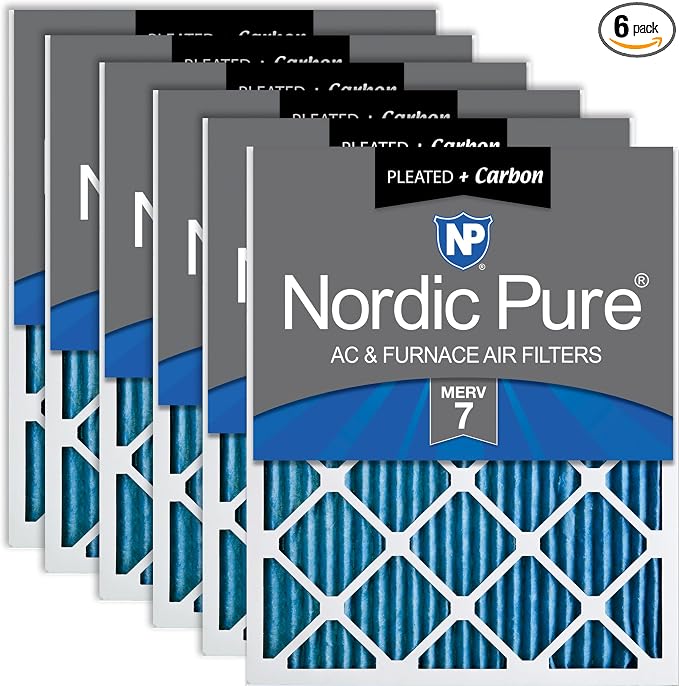 Nordic Pure 16x24x1 Pleated Air Filters MERV 7 Plus Carbon 6 Pack by NordicPure