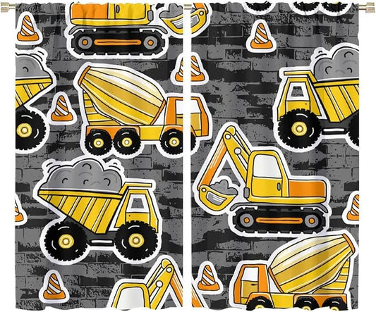 Kids Construction Excavator Window Curtains by SHElifestyle