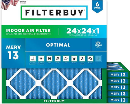Filterbuy 24x24x1 Air Filter MERV 13 Optimal Smoke & Allergy Defense, by Filterbuy