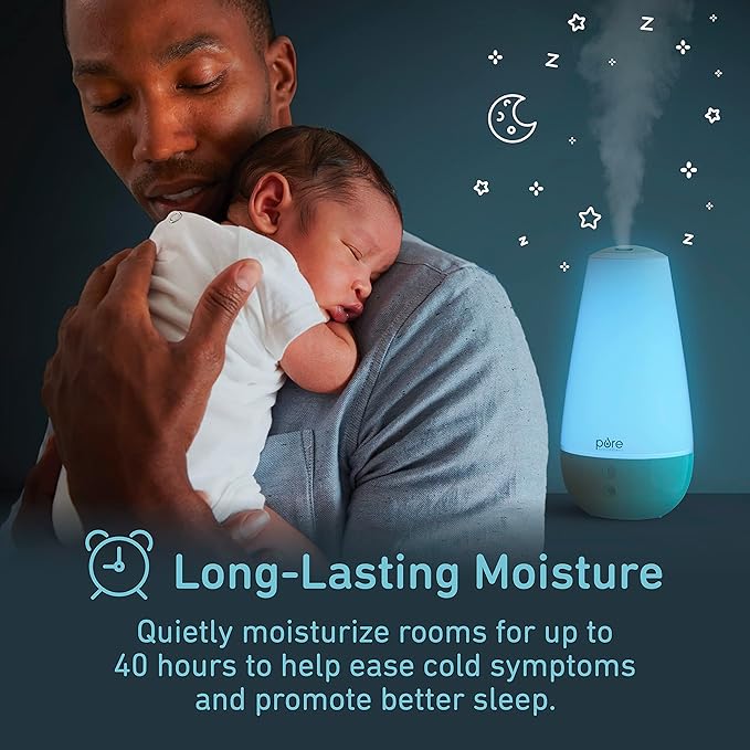 Pure Enrichment® PureBaby® 3-in-1 Whisper-Quiet Humidifier, Color Changing Night Light, & Essential Oil Diffuser for Baby Nursery & Kids Bedroom to Relieve Congestion, Colds, & Coughs (Whisper Green)