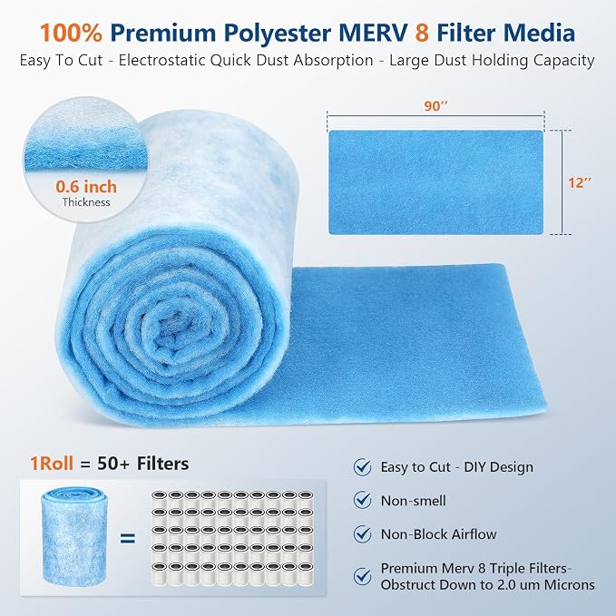 Torjim 12" x 120" MERV 8 Air Vent Filter, Easy Cut to Fit Air Vent Filter - Image 2