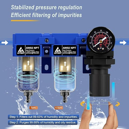 1/4" NPT Compressed air Dryer, Air Pressure Regulator Filter Combo, Air - Image 4