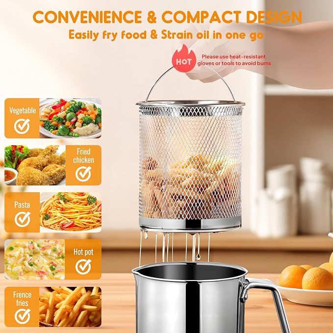Chihee Grease Container Deep Fryer 2 in 1 Stainless Steel Bacon Grease Saver - Image 2