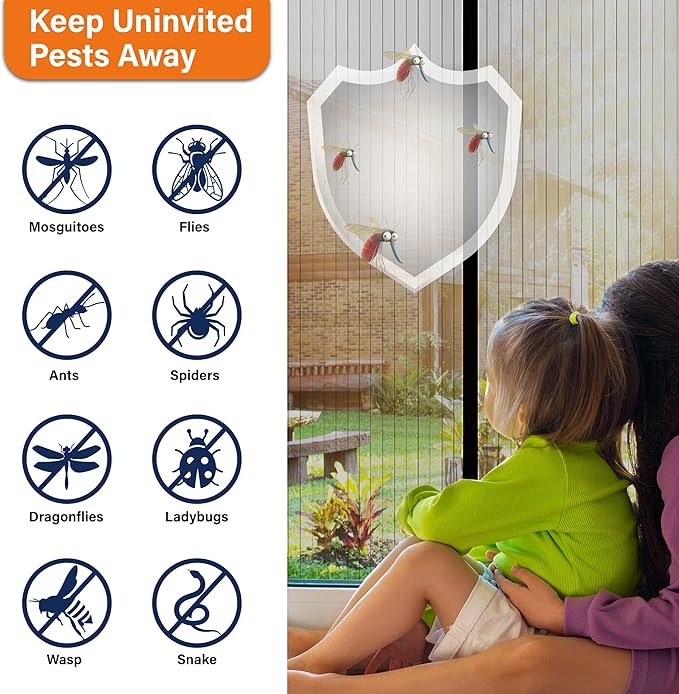 Magnetic Screen Door, Heavy Duty Door Screen Magnetic Closure Keep Bugs Out,Pet & Kid Friendly，Hands Free Door Screen Fit Door Size 36 x 96 Inches ‎Black