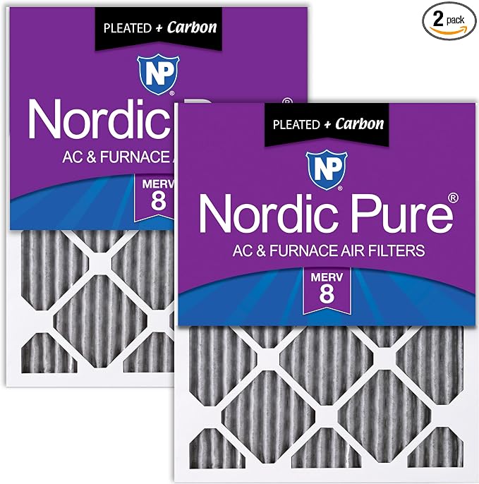 Nordic Pure 18x20x1 Furnace Air Filters MERV 8 Pleated Plus Carbon 2 Pack by NordicPure