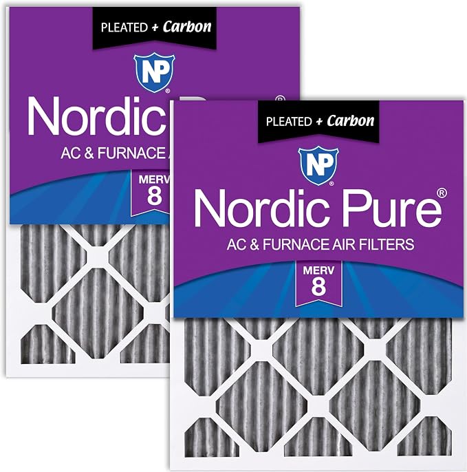 Nordic Pure 20x20x1 Furnace Air Filters MERV 8 Pleated Plus Carbon 2 Pack by NordicPure