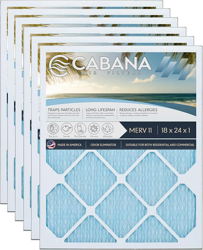 Cabana Filters 6-Pack 18x24x1 MERV 11 AC Furnace Air Filter by CabanaAirFilters