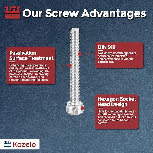 Kozelo 50pcs Socket Head Cap Screws - [M3-0.5 x 55mm] 304 Stainless Steel Allen Socket Drive for Electrical Motor 3D Printing Fan Engine Replacement Use, Silver