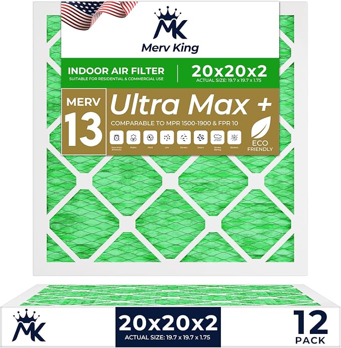 MervKing 20x20x2 Air Filter Actual Size: 19.7" x 19.7" x 1.75" MERV 13 MPR by MervKing