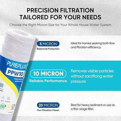 PUREPLUS 10 Micron 10"x2.5" Whole House String Wound Sediment Filter - Image 2