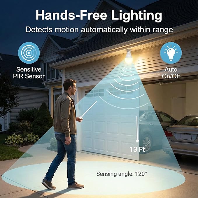 TSEXES Motion Sensor Light Bulbs, 12W (100Watt Equivalent), Motion Activated Dusk to Dawn Security LED Bulb, 3000K Soft White for Outdoor & Indoor,Porch, Stairs, Hallway, 4-Pack