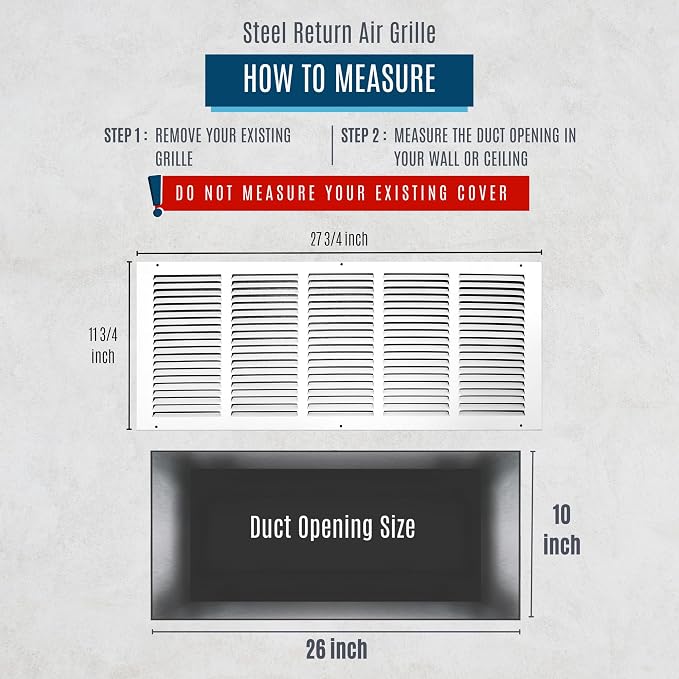 Fits 26x10 Duct Opening | Steel Return Air Grille by Handua | Vent Cover Grill - Image 3