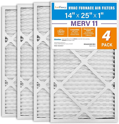 LotFancy 14x25x1 Air Filter MERV 11 4-Pack, Electrostatic Pleated AC Furnace by LotFancy