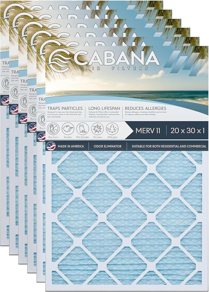 Cabana Filters 6-Pack 20x30x1 MERV 11 AC Furnace Air Filter by CabanaAirFilters