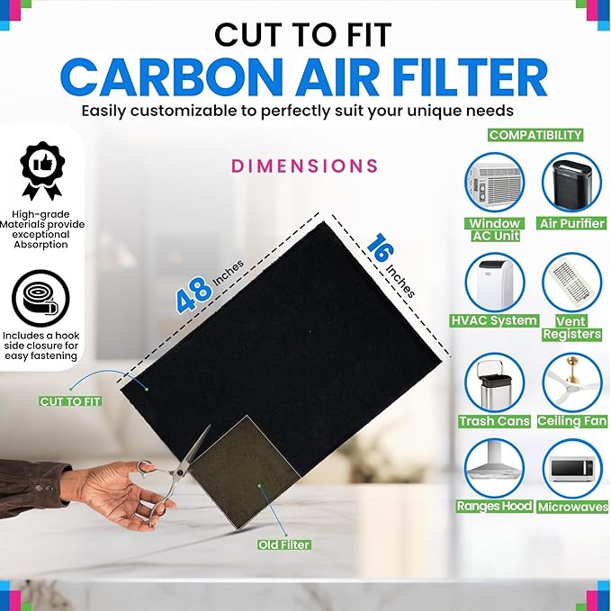 Cut to Fit Activated Carbon Filter Sheet 16” x 48” - Image 3