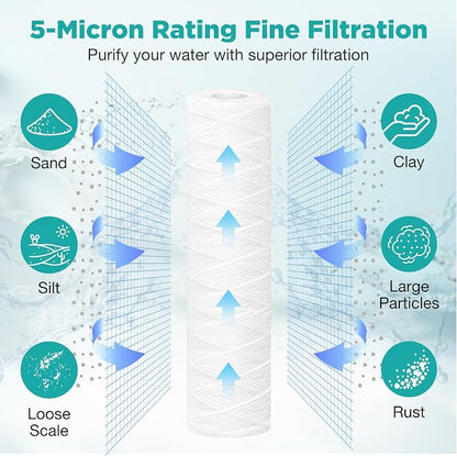 SimPure 5 Micron 10" x 2.5" String Wound Sediment Whole House Water Filter - Image 5