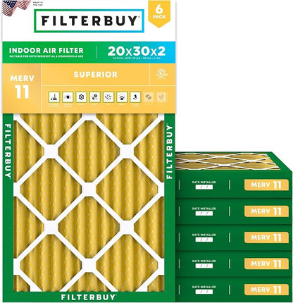 Filterbuy 20x30x2 Air Filter MERV 11 Superior Pet & Allergy Defense, by Filterbuy