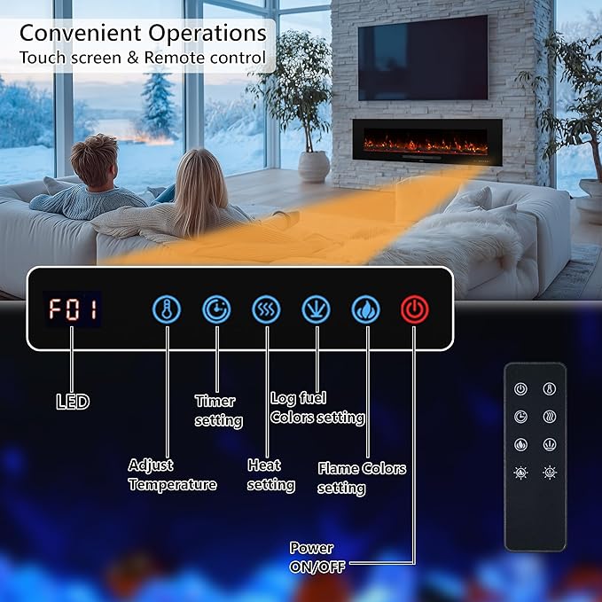 42" Electric Fireplace Inserts, Recessed & Wall Mounted Fireplace Heater Colorful Flame &Fuel, Remote Control Setting Dimer, Thermostat &Timer, Plug in &Hard-Wire Option, 750W/1500W, Black