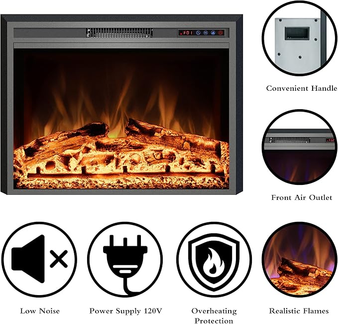 Electric Fireplace, 25" Electric Fireplace Inserts, Recessed Fireplace Heater with Remote Control, Adjustable Flame Colors, Timer&Overheating Protection, 750/1500W
