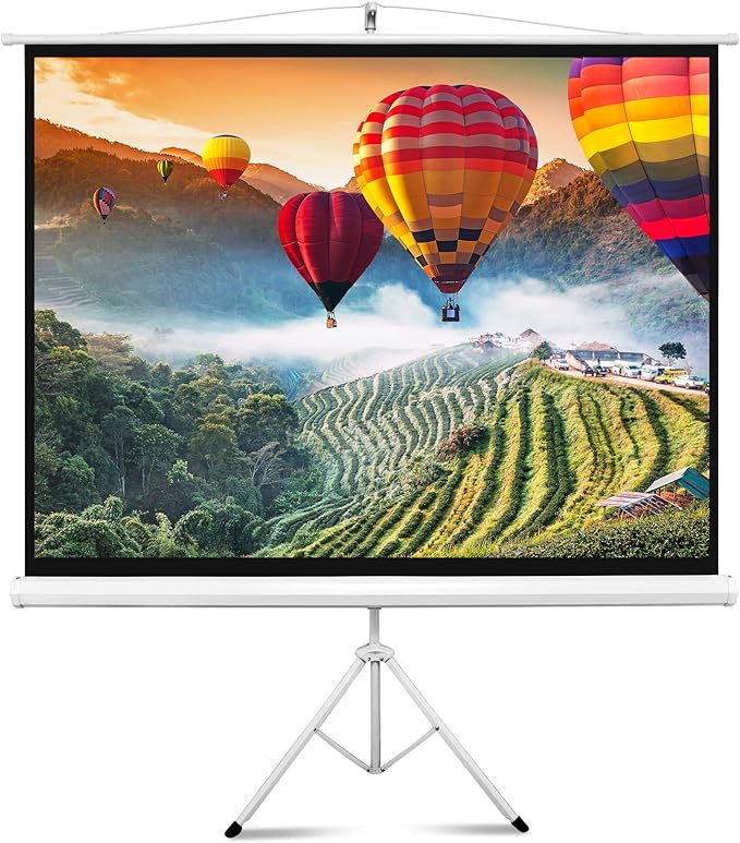 Projector Screen 84" with Floor Standing Portable Fold-Out Roll-Up Tripod Manual, Mobile Movie Screen, Home Theater Cinema Wedding Party Office Presentation, Quick Assembly