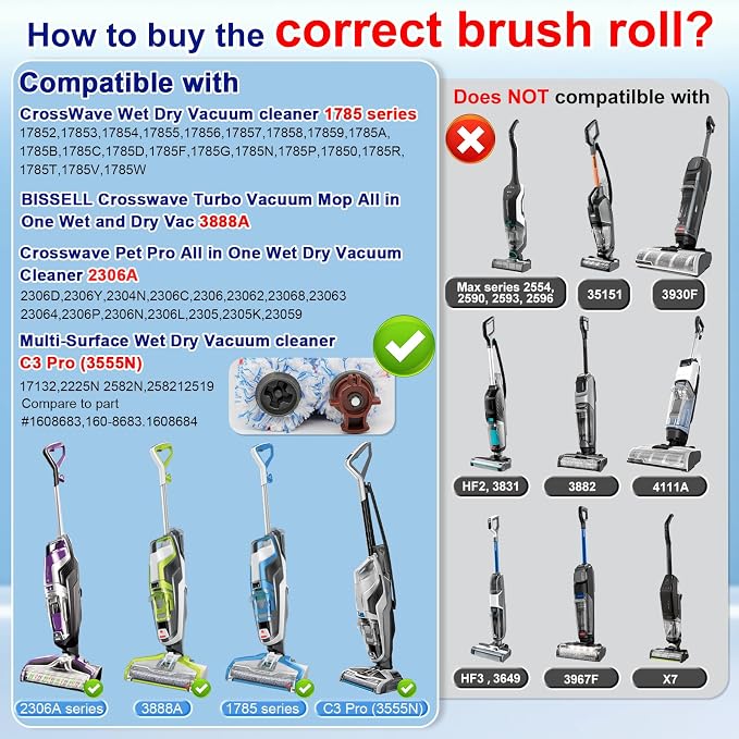 Lemige 3 Pack Multi-Surface Brush Roll 1868 + 3 Pack Vacuum Filter 1866 - Image 2