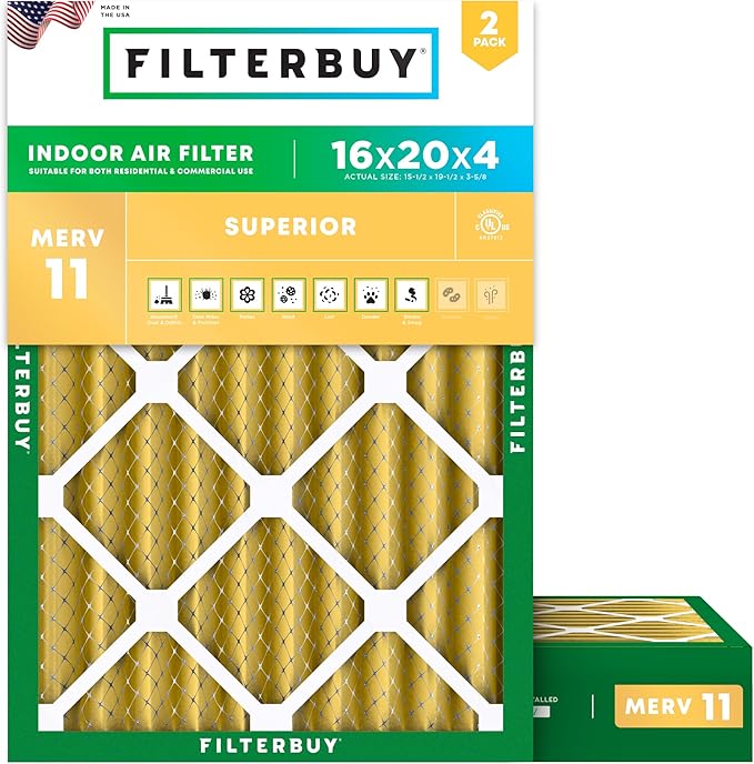Filterbuy 16x20x4 Air Filter MERV 11 Superior Pet & Allergy Defense, by Filterbuy