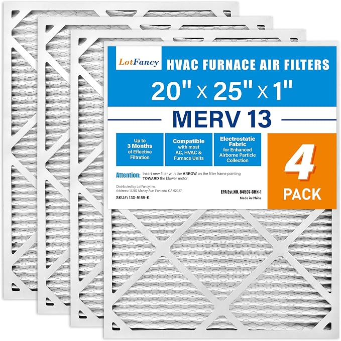 LotFancy 20x25x1 Air Filter MERV 13 4-Pack, Electrostatic Pleated HVAC Furnace by LotFancy