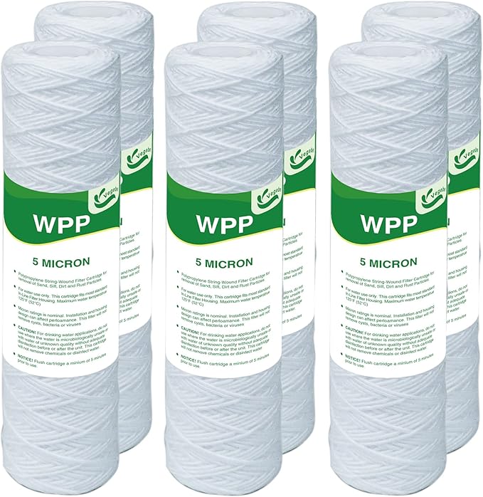 5 Micron String Wound Whole House Water Filter 10" x 2.5", 10-inch Universal by Vegebe