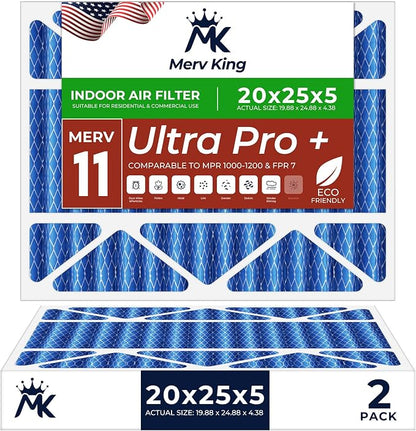 MervKing 20x25x5 Air Filter Actual Size: 19.88" x 24.88" x 4.38" MERV 11 MPR by MervKing
