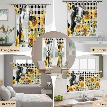 Retro Sunflowers Kitchen Curtains 24 Inch Length, Small Window Curtains Tab Top - Image 7