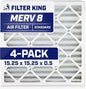 Filter King 15.25x15.25x0.5 Air Filter | 4-PACK | MERV 8 HVAC Pleated A/C by FilterKing