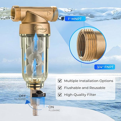 iSpring WSP-500SL Reusable Whole House Spin Down Sediment Water Filter - Image 4