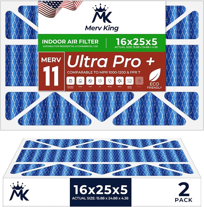 MervKing 16x25x5 Air Filter Actual Size: 15.88" x 24.88" x 4.38" MERV 11 MPR by MervKing