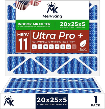 MervKing 20x25x5 Air Filter Actual Size: 19.88" x 24.88" x 4.38" MERV 11 MPR by MervKing