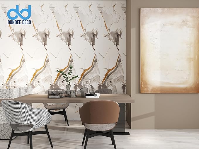 Dundee Deco Faux Marble Wall Panels - 2 ft X 4 ft - Glossy, Waterproof Indoor Wall Cladding - White, Black, Brown Veins - Set of 4 - Covers 31 sq ft