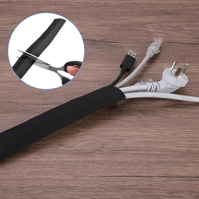 MECCANIXITY Braided Cable Sleeves Heat Shrinkable Fabric Sleeving, 7/8" 40ft Black 2:1 Ratio Heat Shrinkable Cord Protector for Harness Cable, Network Cable Protection, Cable Management