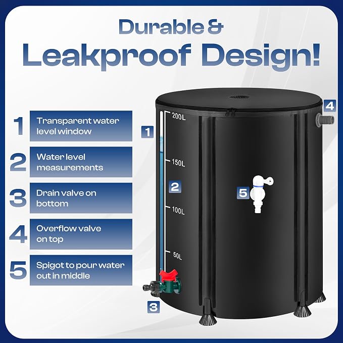 Collapsible Rain Barrel, Portable Rain Water Collection System Kit, 53 Gallon – - Image 3