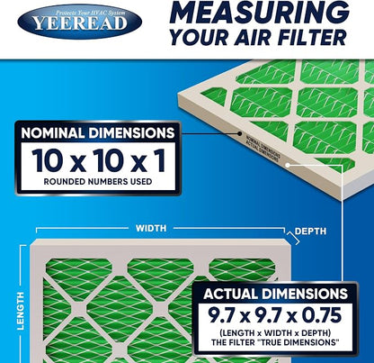 10X10x1 MERV 13 Air Filters, Actual Size: 9.70" x 9.70" x 0.75", Pleated Design - Image 2