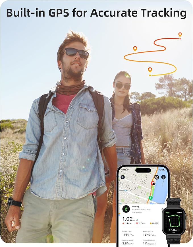Parsonver Built-in GPS Smart Watch for Men Women with Bluetooth Calling, GPS Fitness Activity Tracker 100+ Sport Modes, Heart Rate Sleep Monitor, Waterproof Pedometer for Android & iPhone(Two Bands)