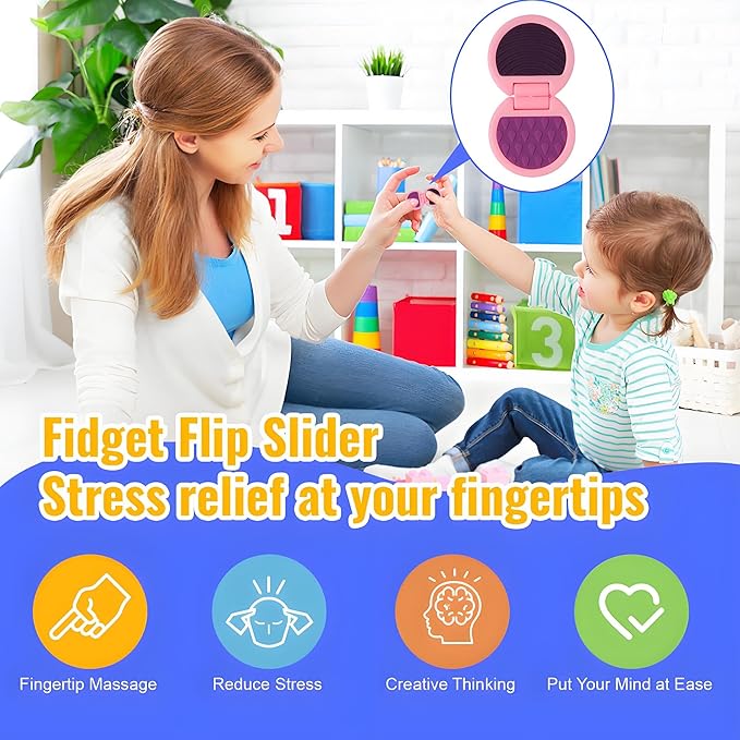 Fidget Toys Adults, Sensory Toys for Kids with Autism, Anxiety Relief Items for ADHD Stress Relief, Texture Worry Stone for Teens & Flip Slider - Treasure Box Toys for Classroom (3pcs)