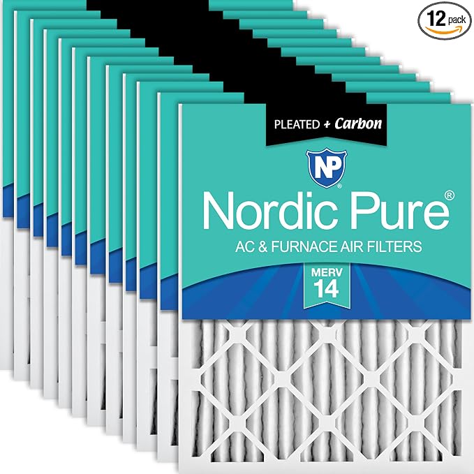 Nordic Pure 20x25x2 Pleated Air Filters MERV 14 Plus Carbon 12 Pack by NordicPure